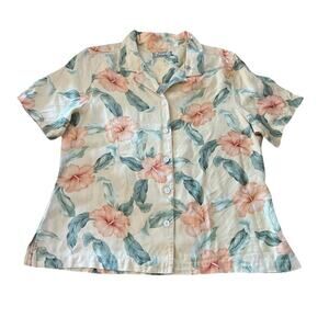 Vtg Tommy Bahama Tropical Floral Hibiscus Button Front Shirt Blouse Size M Tiki